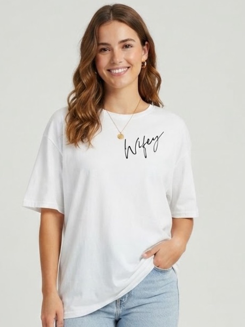 “Wifey” t-shirt. White with black script.